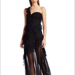 Amur Harlow One-Shoulder Ruffle & Sheer Gown